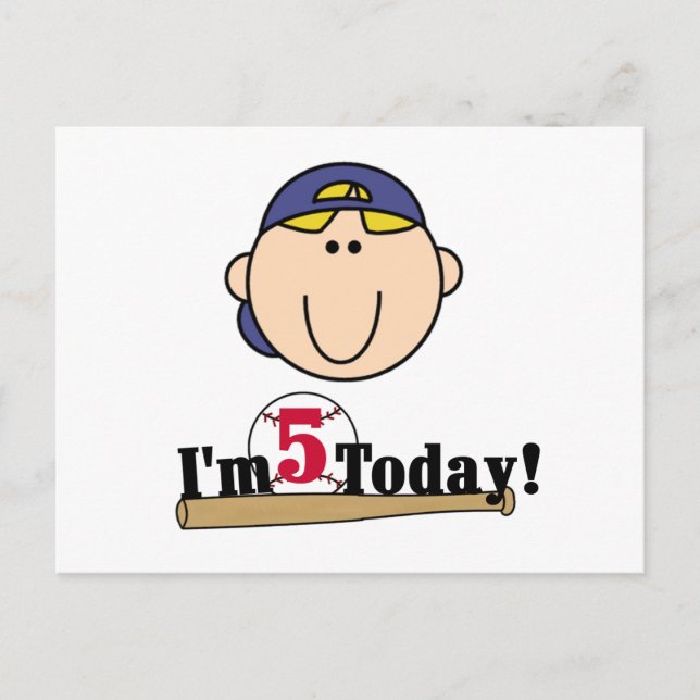 Postal Blond Boy Baseball 5º cumpleaños (Anverso)