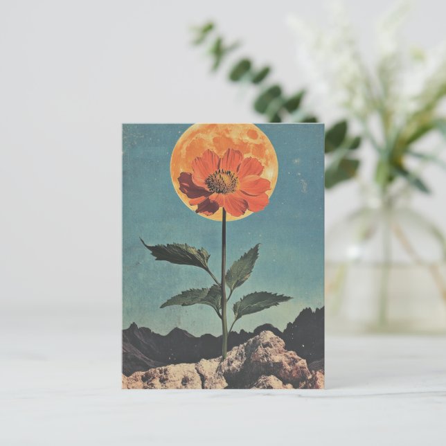 Postal Bloom Naranja iluminado por luna - Encanto Boho vi (Anverso de pie)