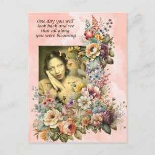 Postal "Blooming all Along" cita chica bonito y flores