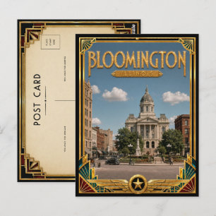 Postal Bloomington Illinois Arte Deco Vintage Edad Dorada