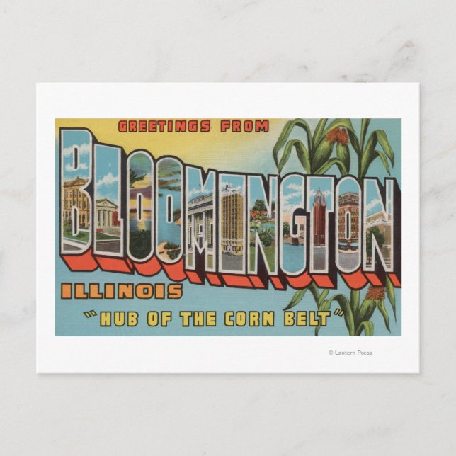 Postal Bloomington, Illinois - Escenas de letras grandes  (Anverso)