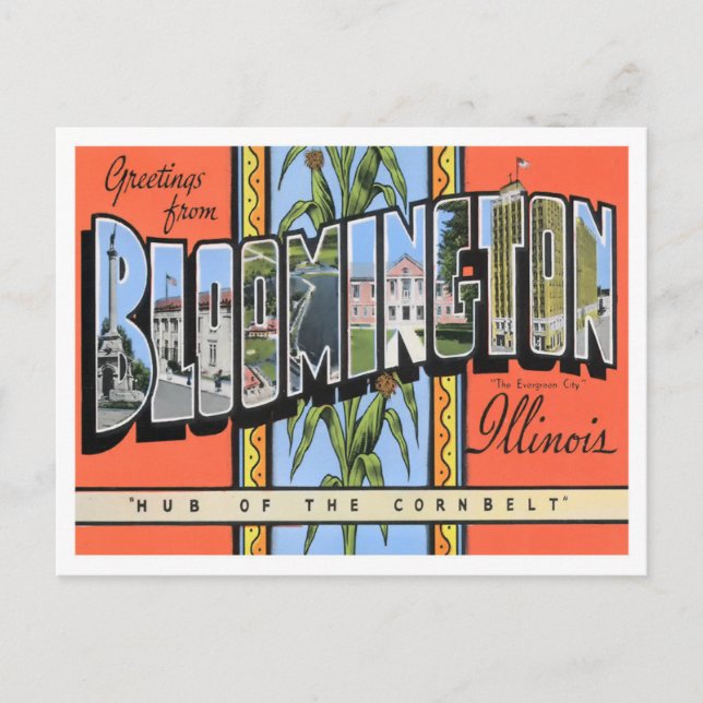 Postal Bloomington, Illinois Vintage Big Letters (Anverso)