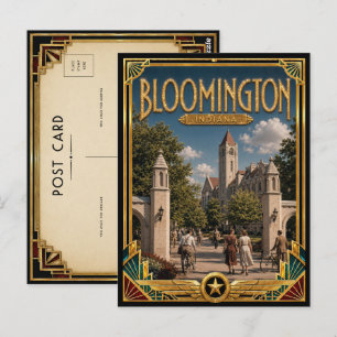 Postal Bloomington Indiana Arte Deco Vintage Edad Dorada
