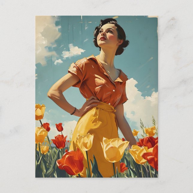 Postal Blooms of Grace: Belleza de tulipán vintage (Anverso)