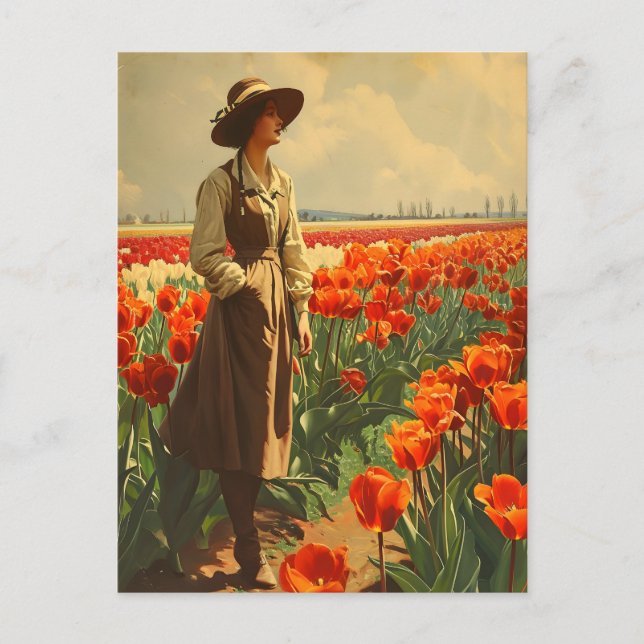 Postal Blooms of Grace: Belleza de tulipán vintage (Anverso)