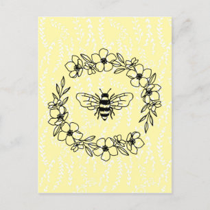 Postal Blossom Bee Wreath Floral amarilla