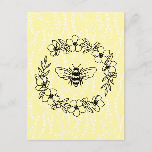 Postal Blossom Bee Wreath Floral amarilla (Anverso)