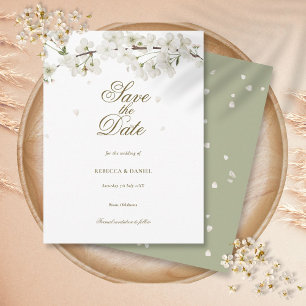 Postal Blossom Blanca Verdor Floral Guardar la Fecha