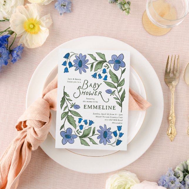 Postal Blue and Green Sweet Country Floral Baby Shower (Subido por el creador)