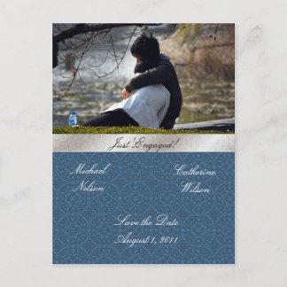 Postal Blue and Silver Just Engaged Post Card