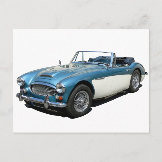 Postal Blue and white Austin Healey 3000 Sports Car (Anverso)