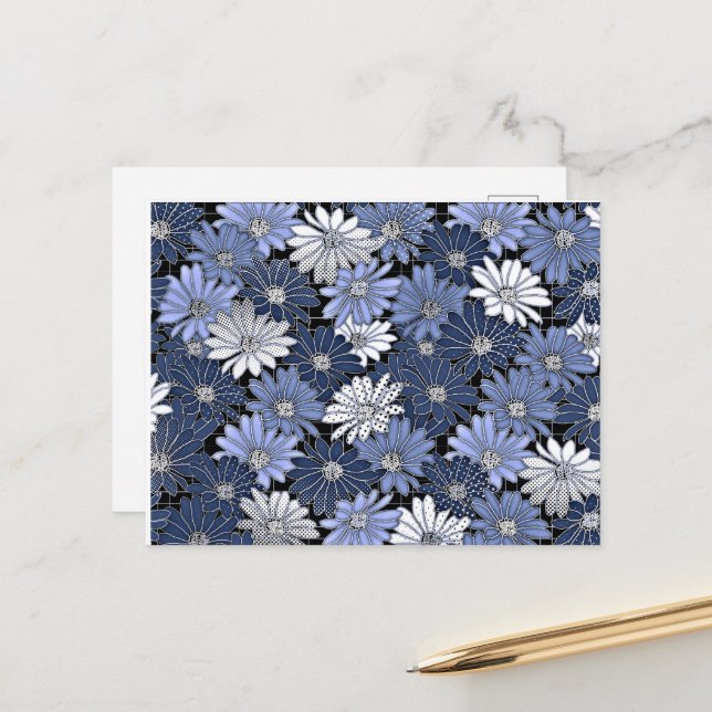 Postal Blue and white daisy pattern (Anverso/Reverso In Situ)