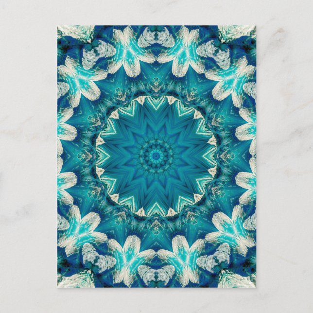Postal Blue Aqua Mandala Rosette Retro Hippie (Anverso)