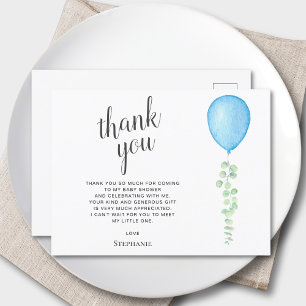 Postal Blue Balloon Eucalyptus Baby Shower Gracias