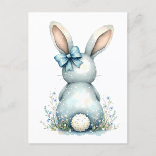 Postal Blue Bunny Tail Cottontail Easter Bunny con huevos