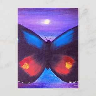 Postal Blue Butterfly Sunset Painting - Multi