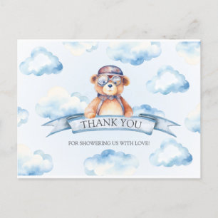 Postal Blue Cloud Vintage Boy Bear Baby Shower