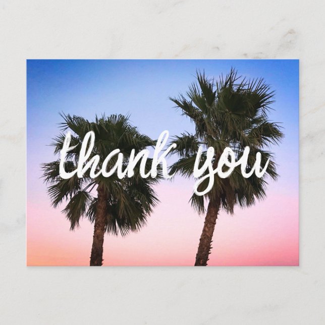 Postal Blue Coral Ombre Sunset Palm Treles Gracias (Anverso)