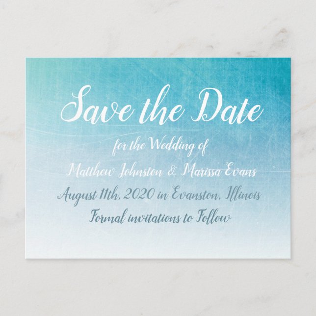 Postal Blue Crackle Personalized Save the Date Postcard (Anverso)