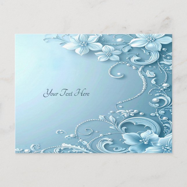 Postal Blue Decorative Floral Postcard (Anverso)