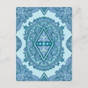 Postal Blue Diamond Mandala   Ornate Turquoise & Lavender