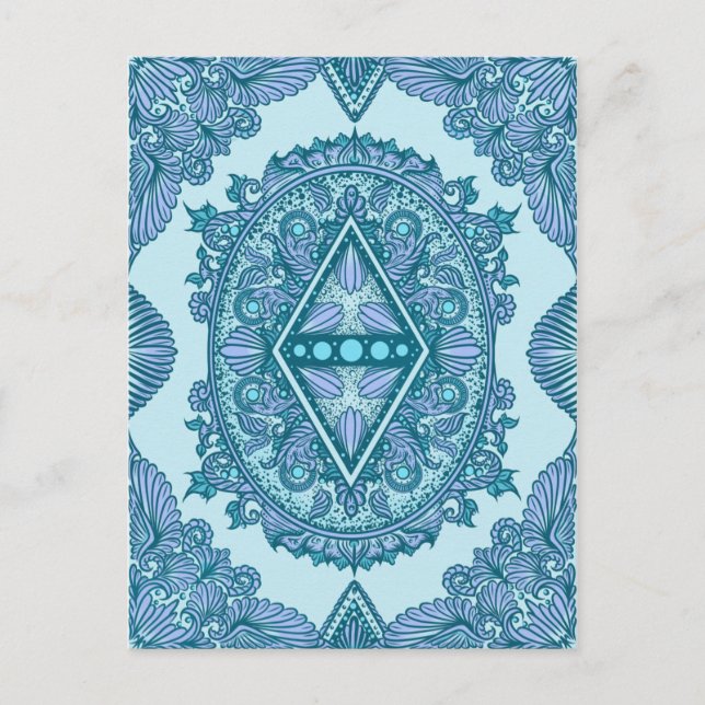 Postal Blue Diamond Mandala | Ornate Turquoise & Lavender (Anverso)