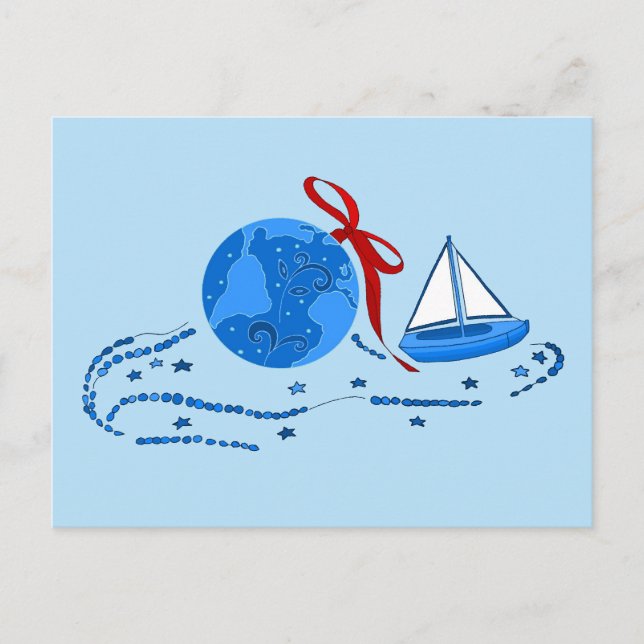 Postal Blue Earth Navidades Ball y Little Bote Postcard (Anverso)