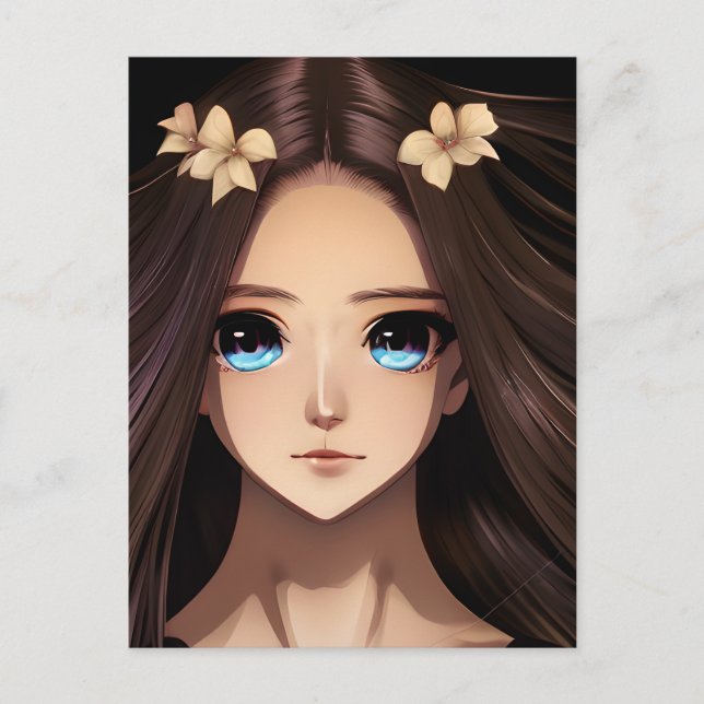 Postal Blue Eyed Brunette Anime Chica Cumpleaños (Anverso)