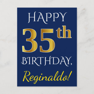 Postal Blue, Faux Gold 35th Birthday + Custom Name