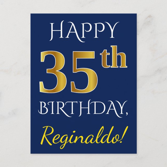 Postal Blue, Faux Gold 35th Birthday + Custom Name (Anverso)