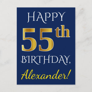 Postal Blue, Faux Gold 55th Birthday + Custom Name