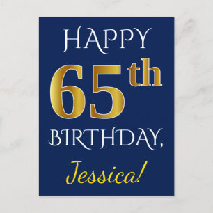 Postal Blue, Faux Gold 65th Birthday + Custom Name