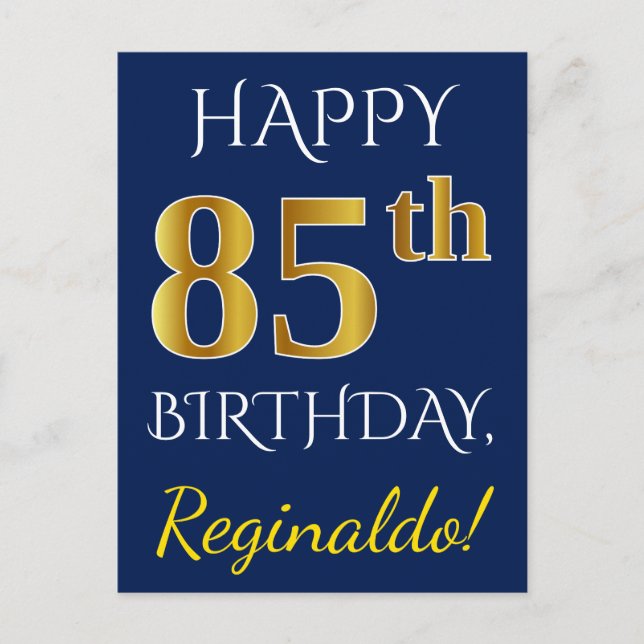 Postal Blue, Faux Gold 85th Birthday + Custom Name (Anverso)