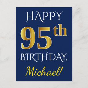 Postal Blue, Faux Gold 95th Birthday + Custom Name