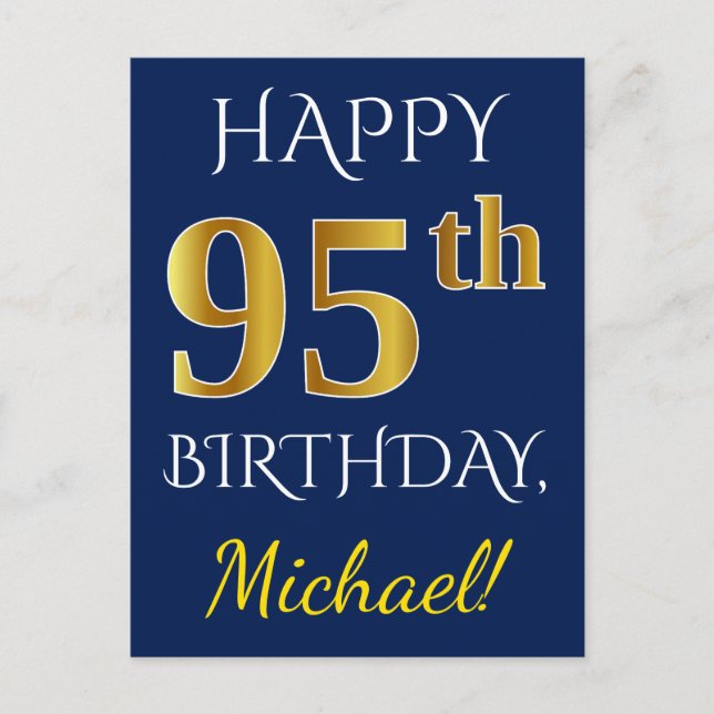Postal Blue, Faux Gold 95th Birthday + Custom Name (Anverso)
