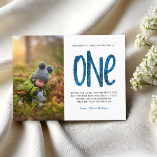 Postal Blue Faux Purpurina Primer cumpleaños Gracias Post