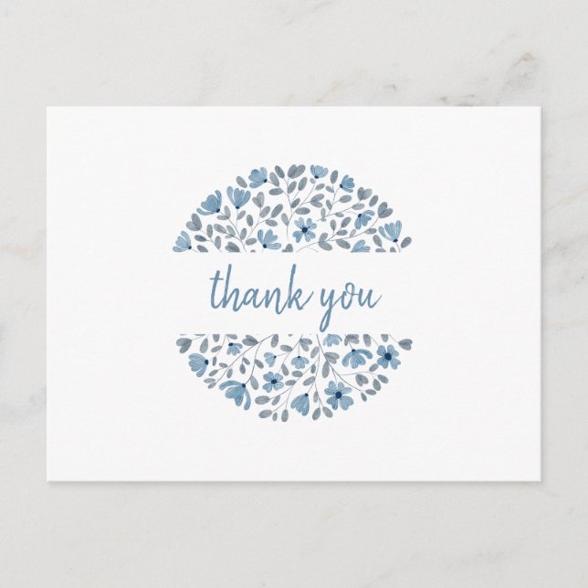 Postal Blue Floral acuarela Gracias (Anverso)