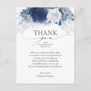 Postal Blue Floral Elegant Baby Shower Gracias