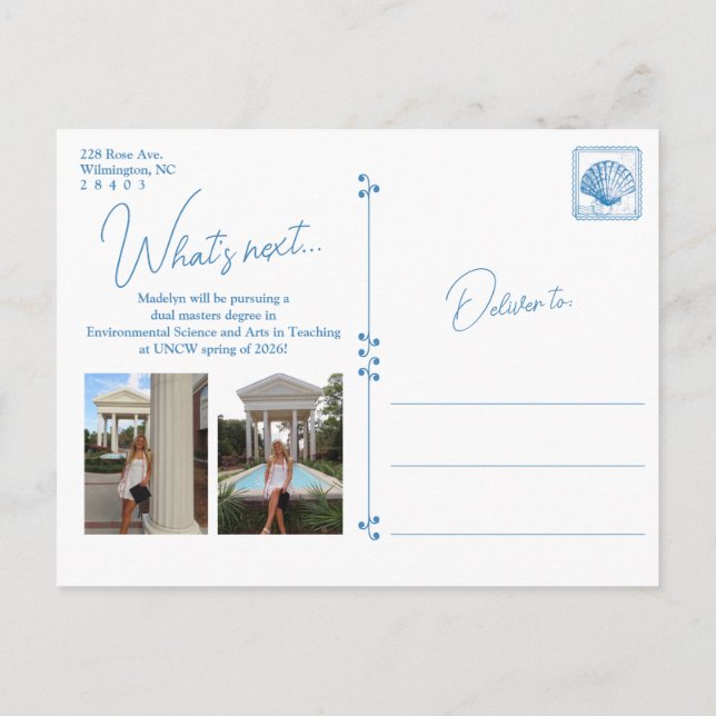 Postal Blue Floral Frame Coastal Graduation Postcard (Reverso)