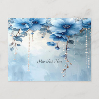 Postal Blue Flowers and Pearls Postcard