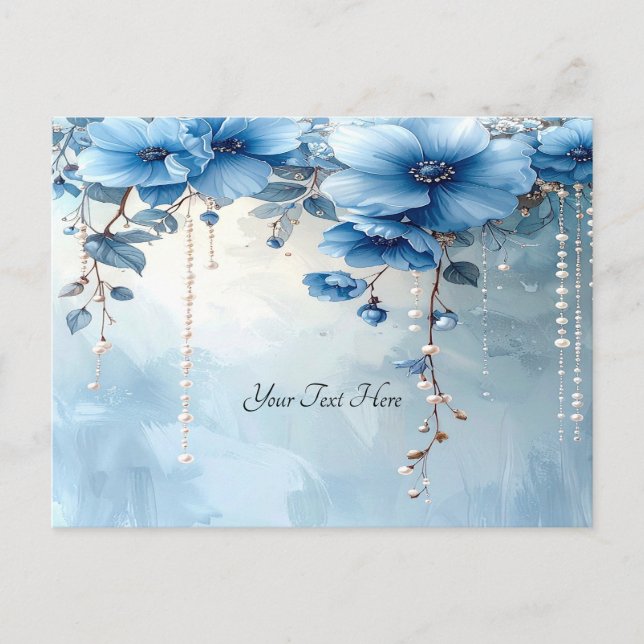 Postal Blue Flowers and Pearls Postcard (Anverso)