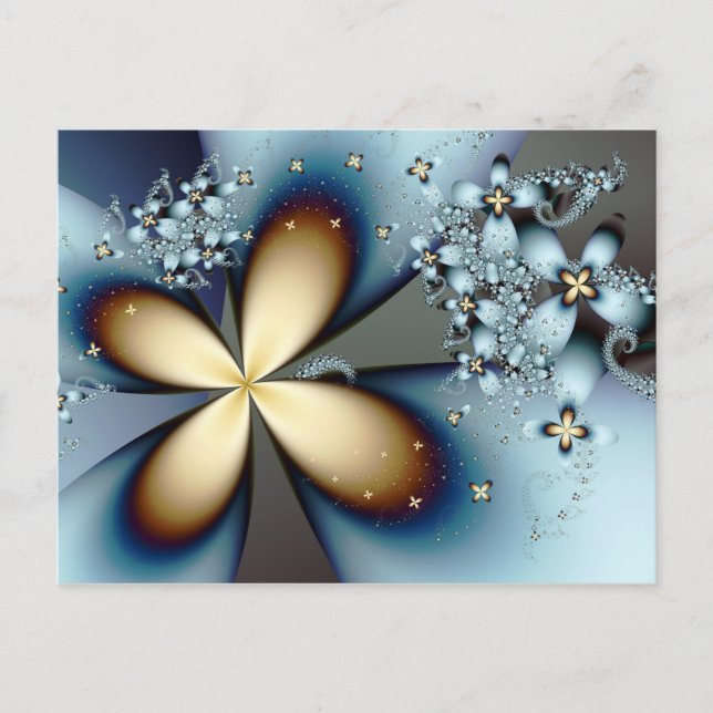 Postal Blue Gold Cute Abstract Floral (Anverso)