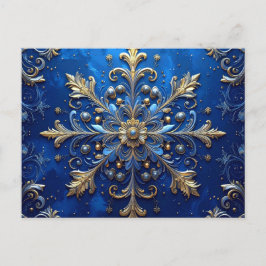 Postal Blue Gold Decorative Holiday Postcard