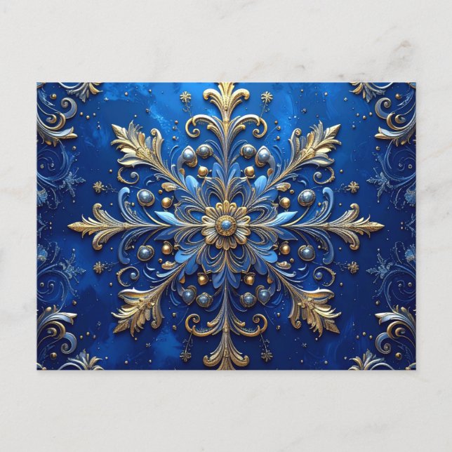 Postal Blue Gold Decorative Holiday Postcard (Anverso)
