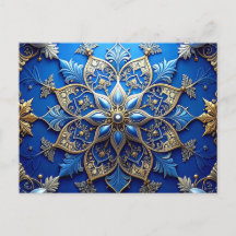 Blue Gold Decorative Holiday Postcard
