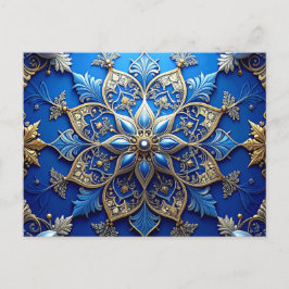 Postal Blue Gold Decorative Holiday Postcard