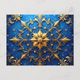 Postal Blue Gold Decorative Holiday Postcard