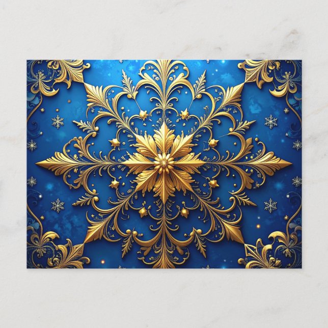 Postal Blue Gold Decorative Holiday Postcard (Anverso)