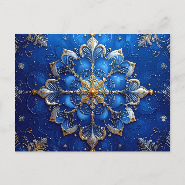 Postal Blue Gold Decorative Holiday Postcard (Anverso)