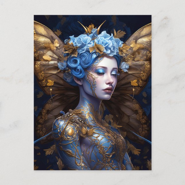 Postal Blue Gold Fairy Fantasy Art (Anverso)